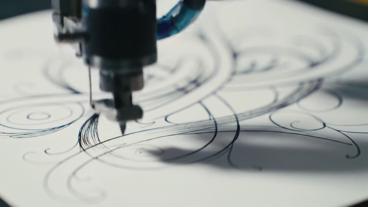 Exploring the Intricate Dance of a Pen Plotter Capturing Fluid Lines and Elegant Swirls on Paper in a Stunning Display of Precision and Artistry