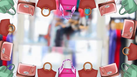 animation of handbag repeated over fashion studio