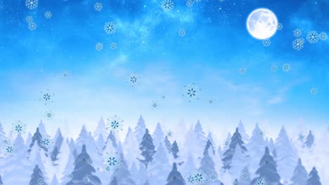 Animación-De-Nieve-Cayendo-Sobre-La-Luna-Y-El-Paisaje-Invernal