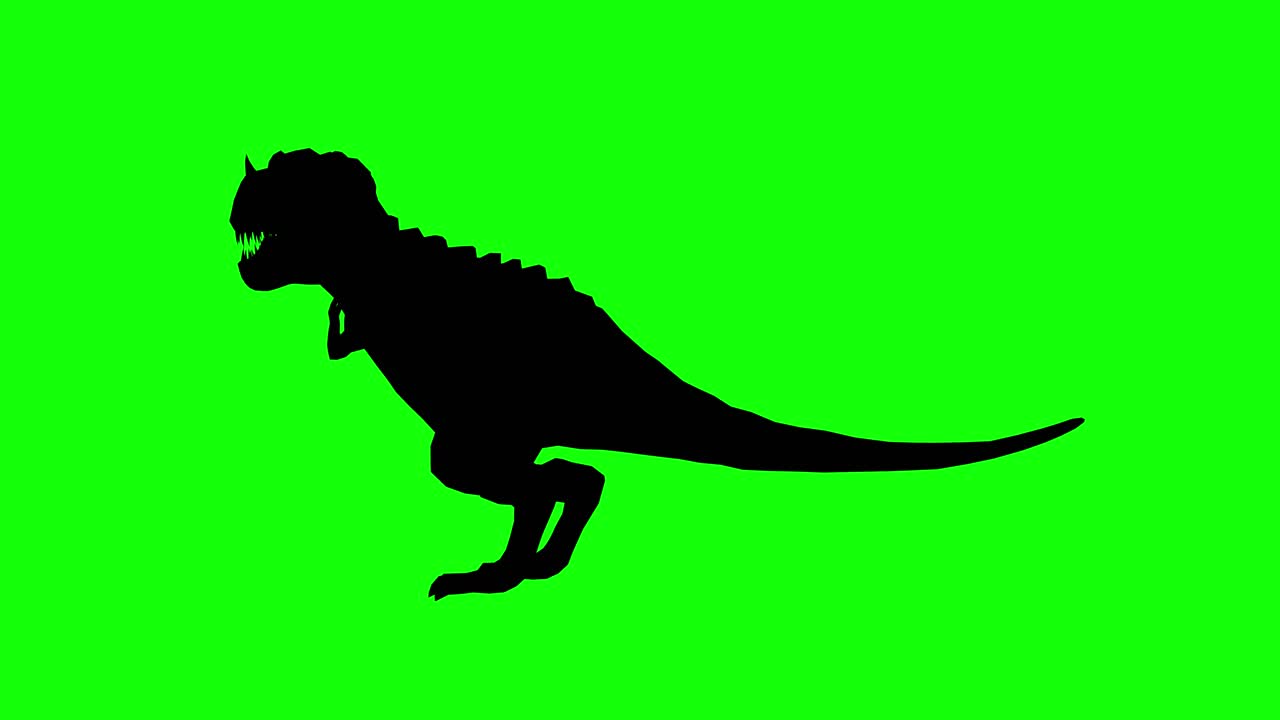 silueta de una criatura fantástica monstruo t-rex con cuerno inactivo en pantalla verde, vista lateral