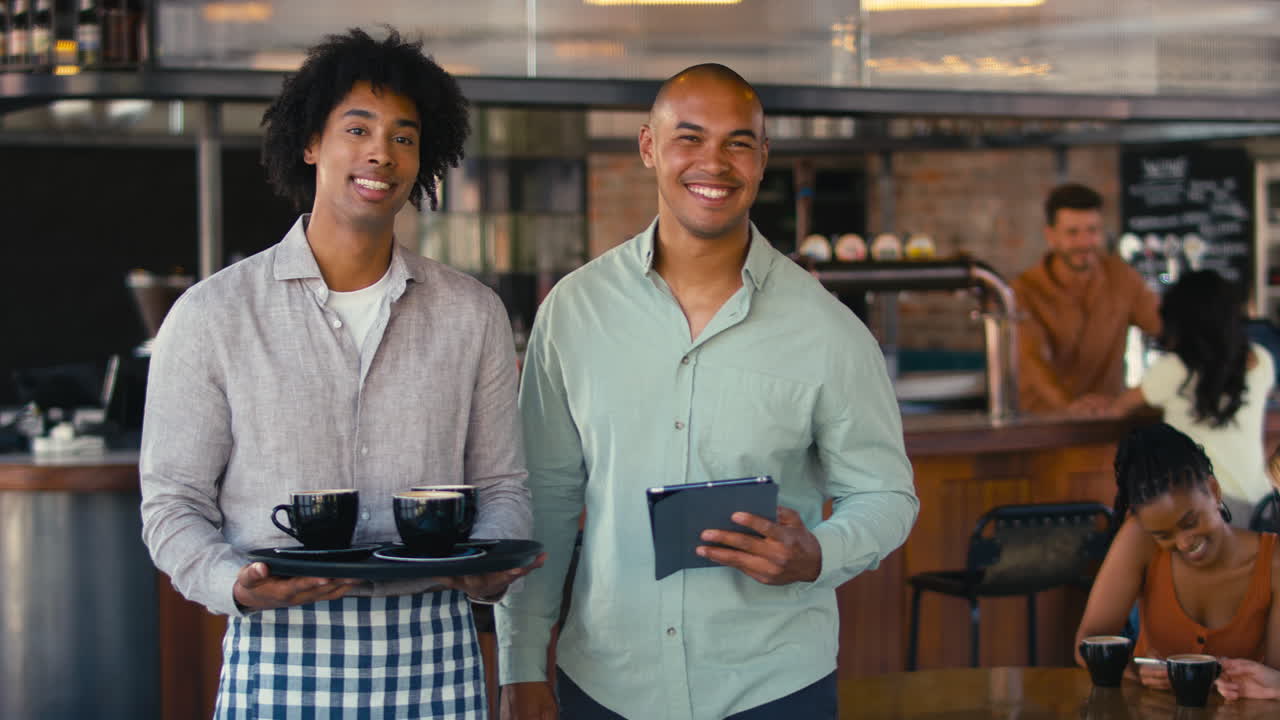 Portrait Of Male Staff Team Working In Restaurant Or Coffee Shop