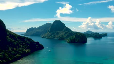 aerial establishing shot of el nido bay, palawan, philippines