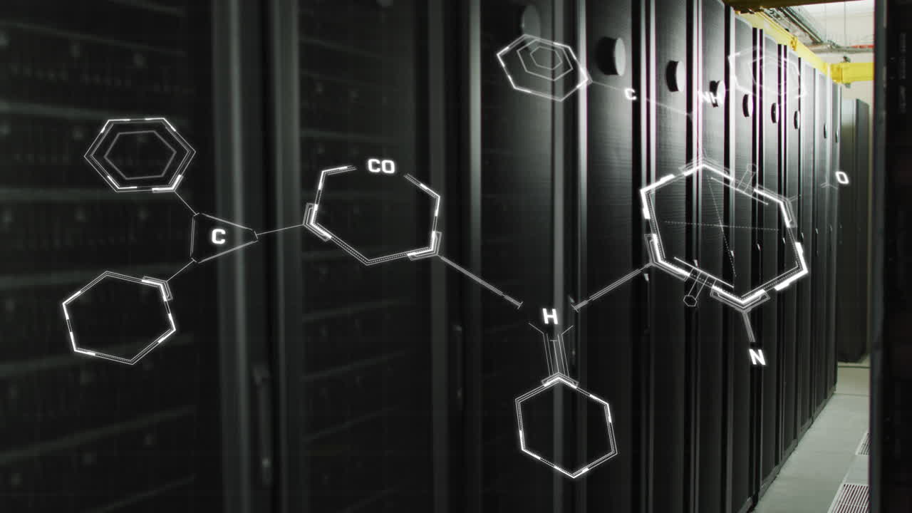 서버 방에 대한 선으로 연결된 분자 구조의 애니메이션