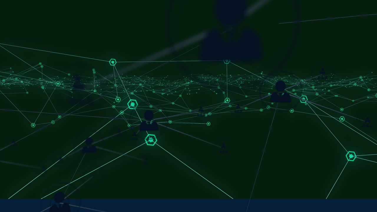 Animation of network of glowing green connections with people icons