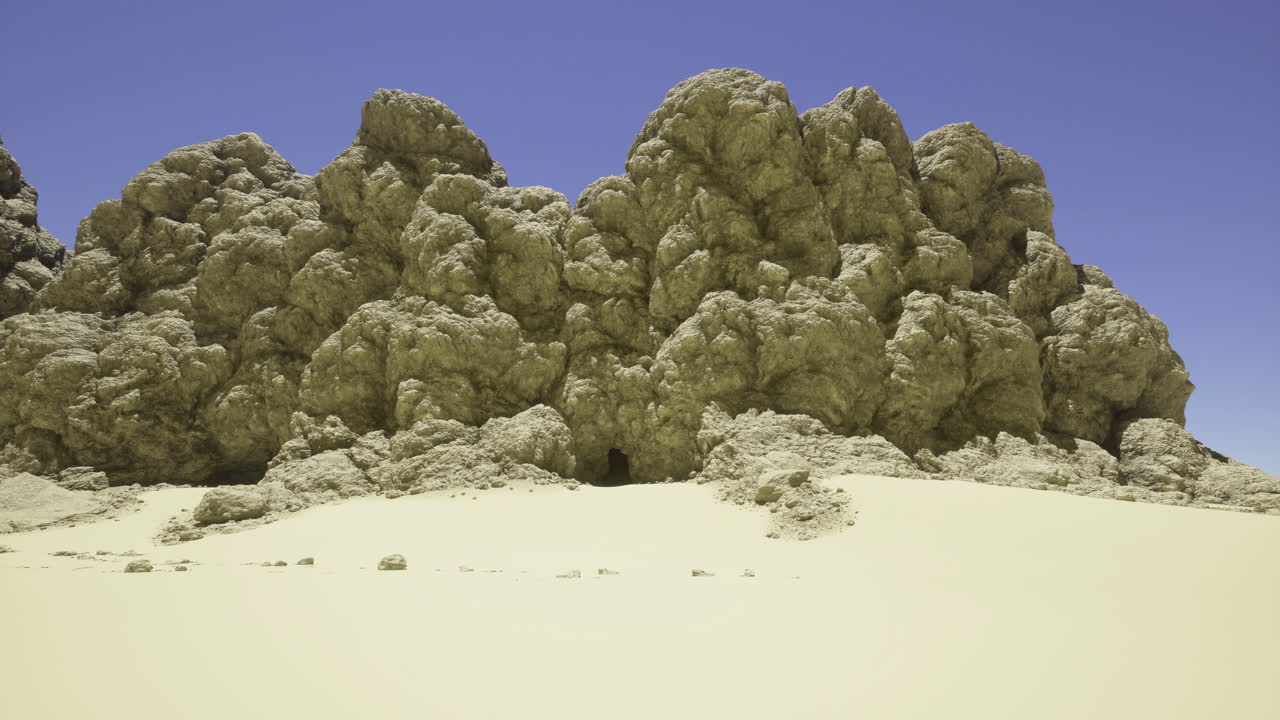 Unique rock formations in a desert landscape under clear blue sky