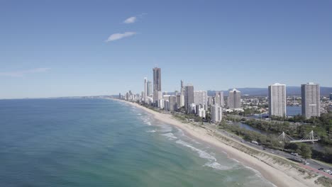 High-rise-Buildings-And-Scenic-Beach-At-Surfers-Paradise-In-Gold-Coast,-Queensland,-Australia-During-Daytime---aerial-drone-shot