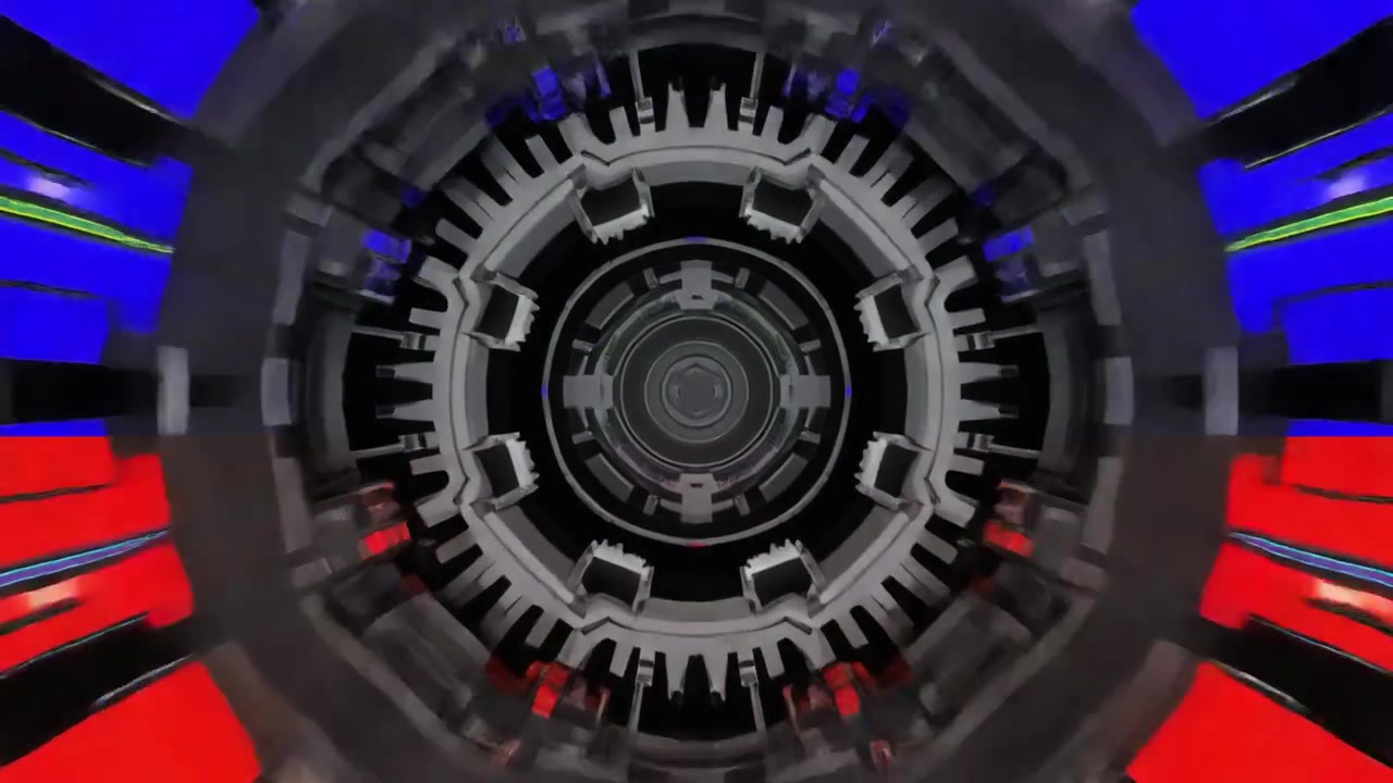Abstract Mechanical Sphere Rotating with Colorful Glowing Lights