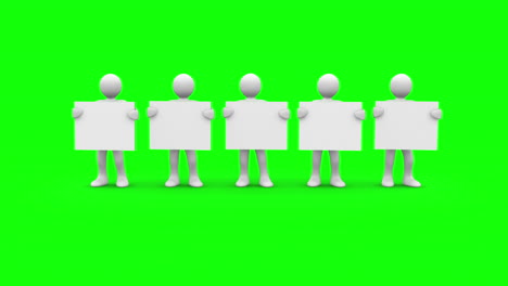 white characters showing blank signs on green screen