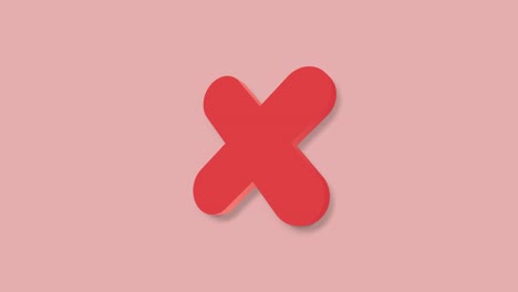3d cross mark animation, no symbol on red background. 4k