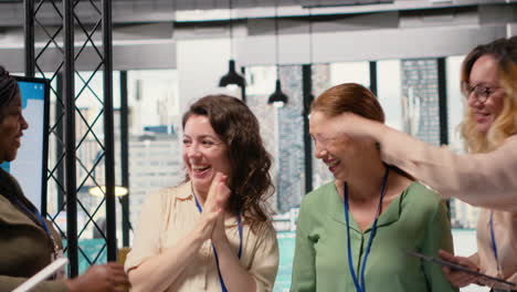 vertical video powerful team of professional women meets in the boardroom