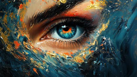 vibrant close-up of a woman's eye surrounded by colorful paint strokes