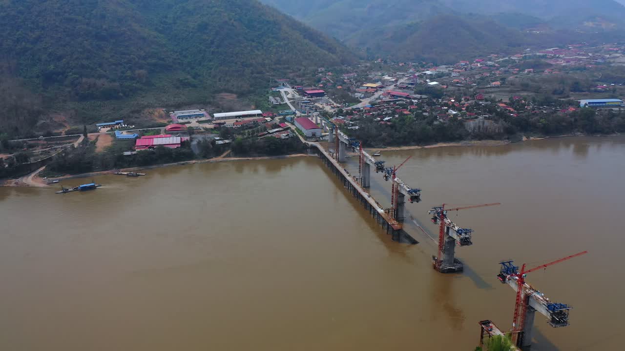 Bridge Construction Over a River in Laos