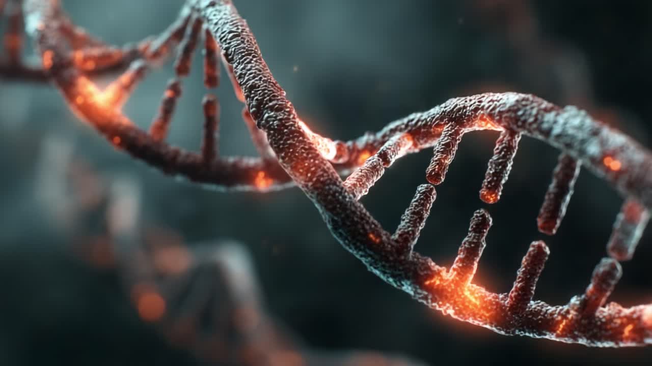 Exploring the Intricacies of DNA: A Stunning Visualization of Double Helix Structures with Glowing Elements Representing Genetic Material