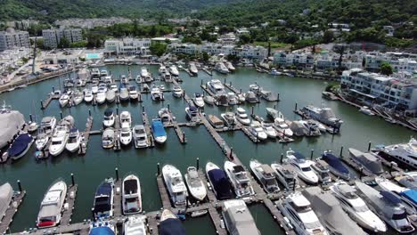 Aerial-view-of-Hong-Kong-Pak-Wai-marina-cove-with-hundreds-of-small-private-boats-anchored