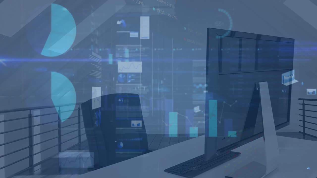 Animation of statistical data processing against office desk