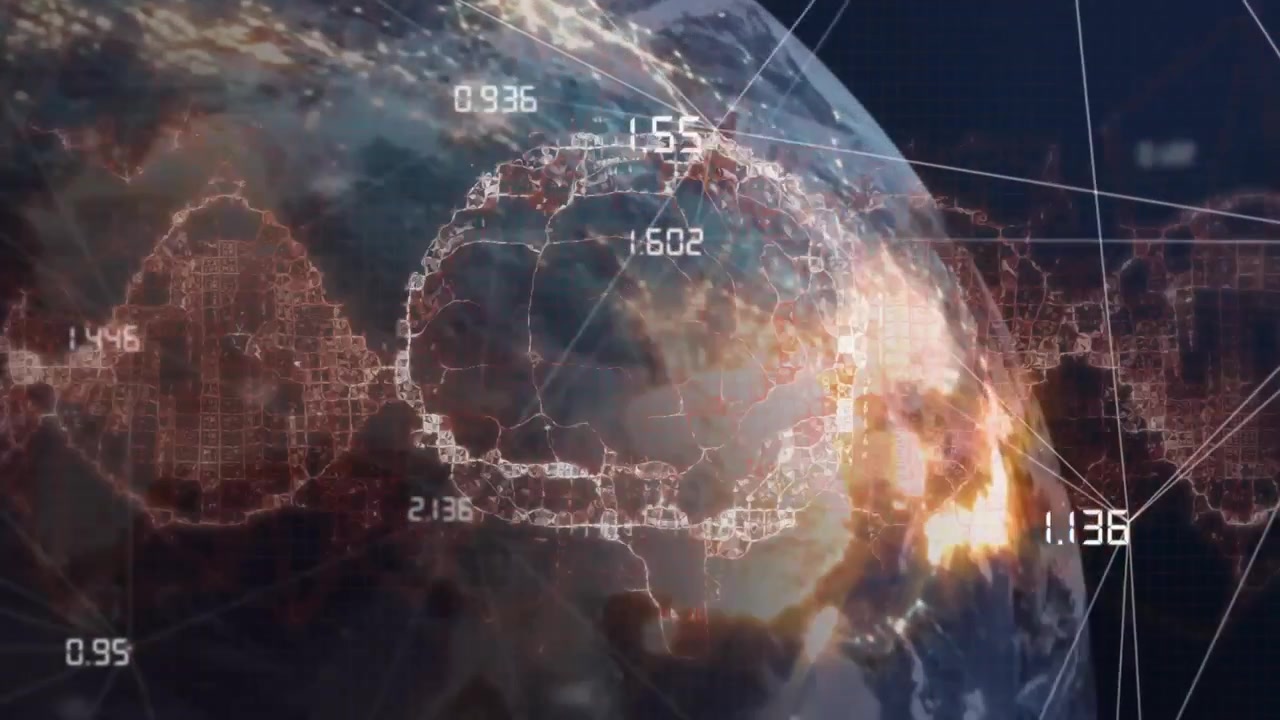 Sunrise illuminating Earth showing pulsing mesh and helix wrapping globe for network visualization