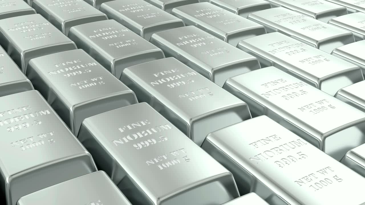 Niobium ingots background, loop animation. 3D rendering