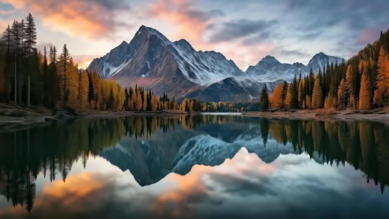 Atemberaubendes Landschafts-Video von einem Bergsee bei Sonnenuntergang, aufgenommen aus einem niedrigen Winkel