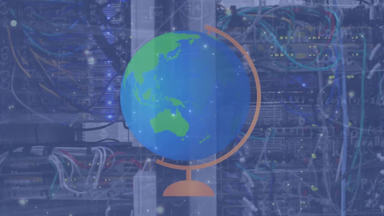 Animation of globe and spots over server room