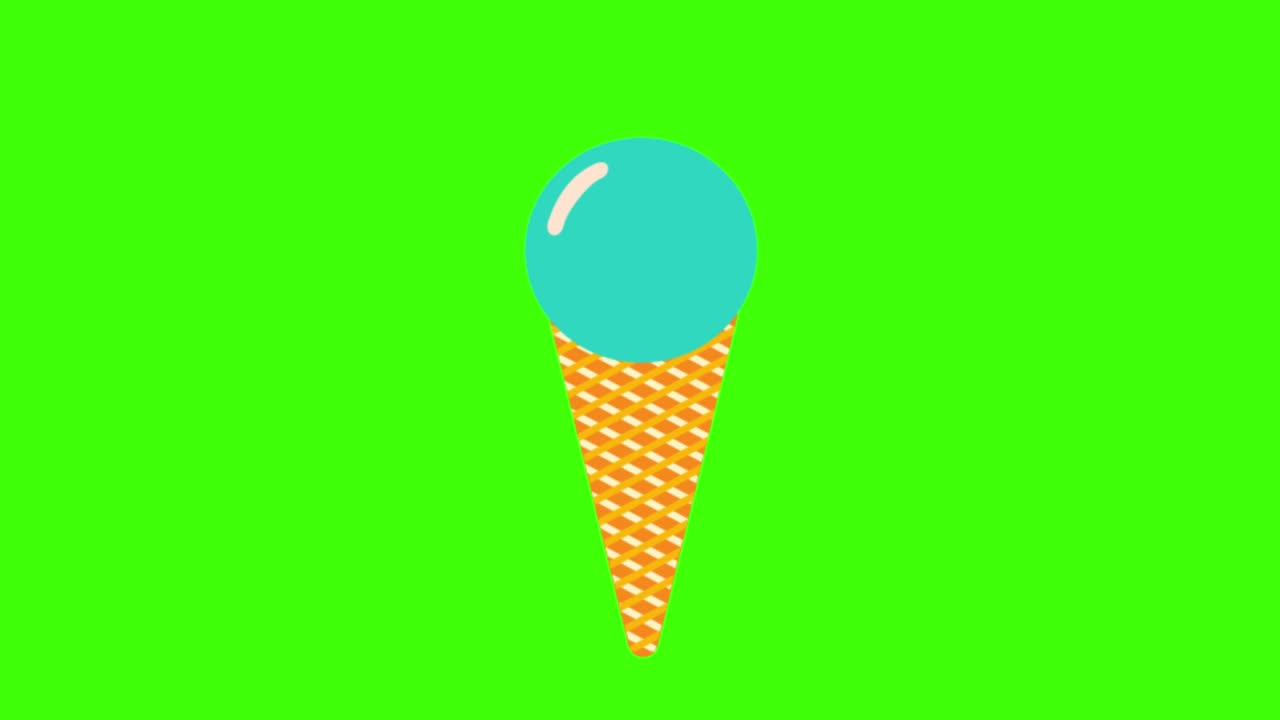 icono de helado azul apareciendo en la pantalla verde
