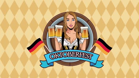 happy oktoberfest celebration animation with sexi girl lifting beers