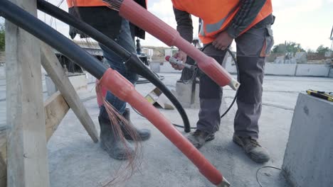 processing of power cable in the construction of a transformer substation