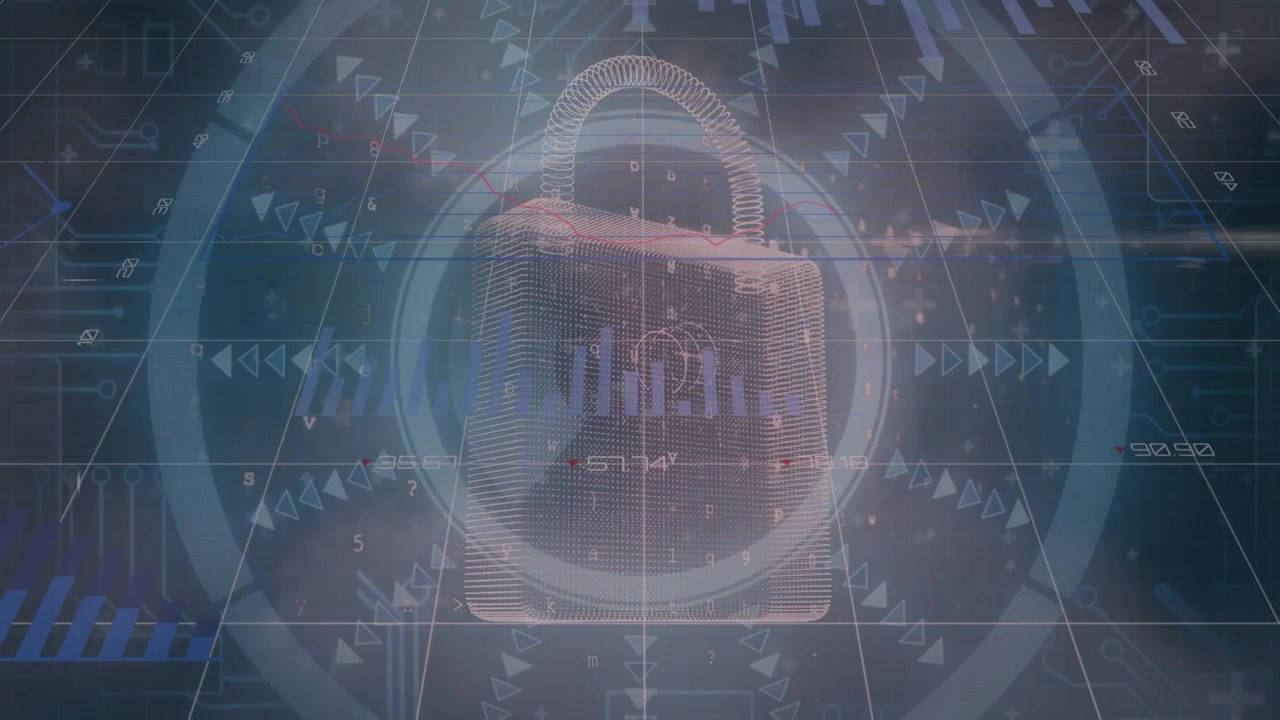 Animation of data processing over padlock