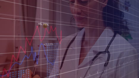 analyzing data with financial graph animation, medical professional at work