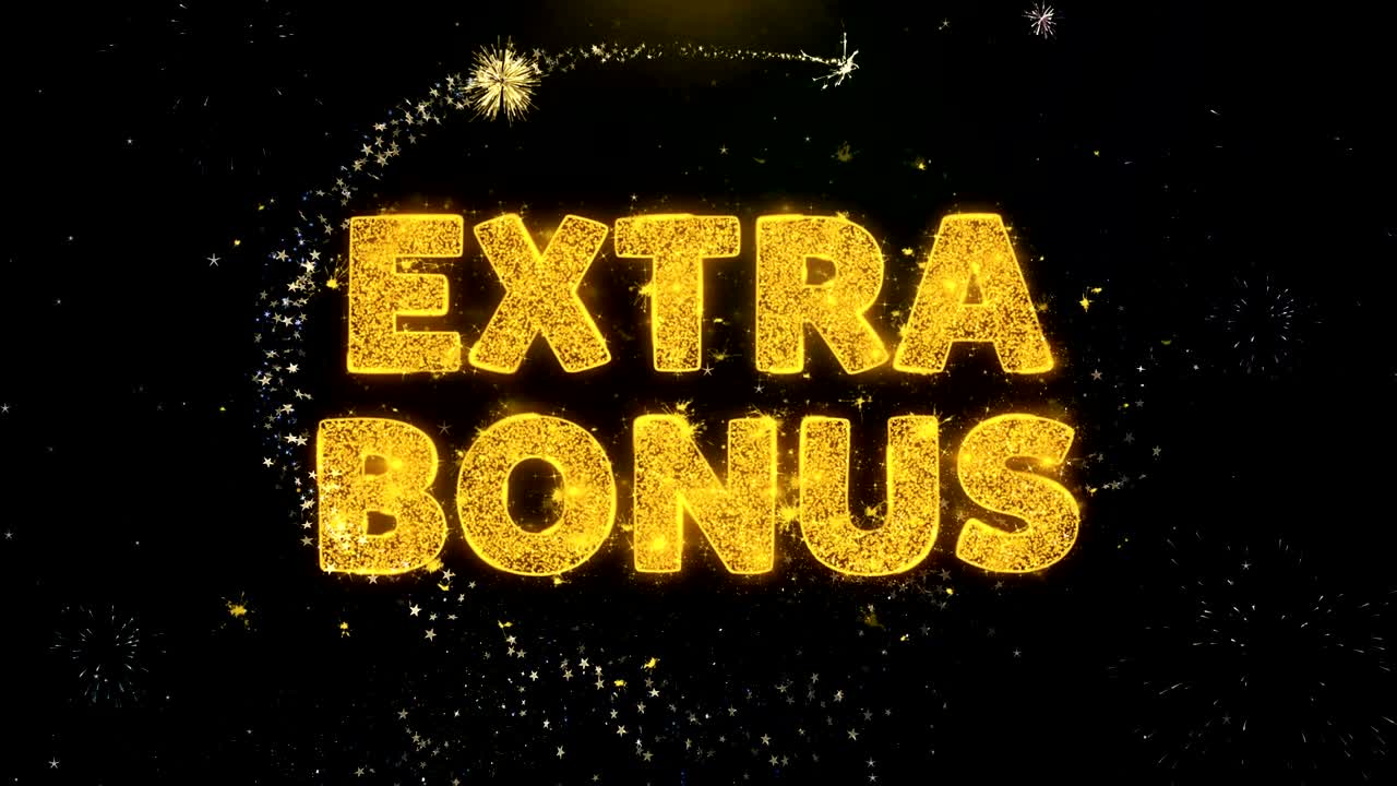 Text „Extra Bonus“ auf Feuerwerk aus Goldpartikeln