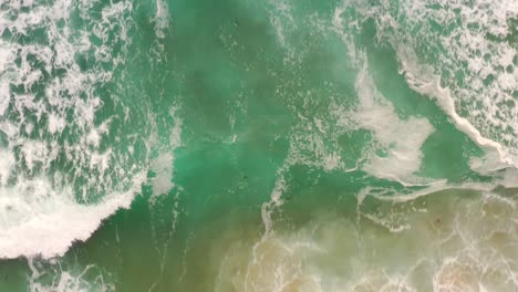 slow motion of foamy sea waves running onto the shore with golden sand