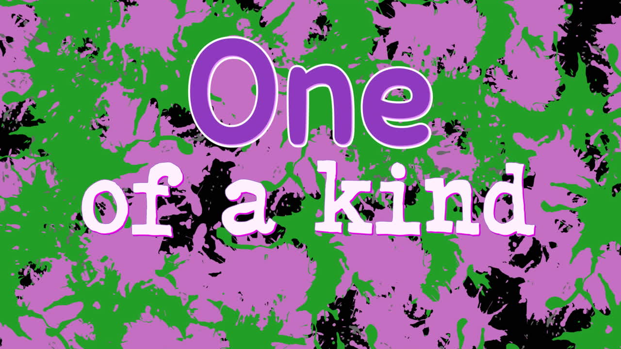 animación de un texto único en su tipo sobre manchas coloridas sobre fondo negro