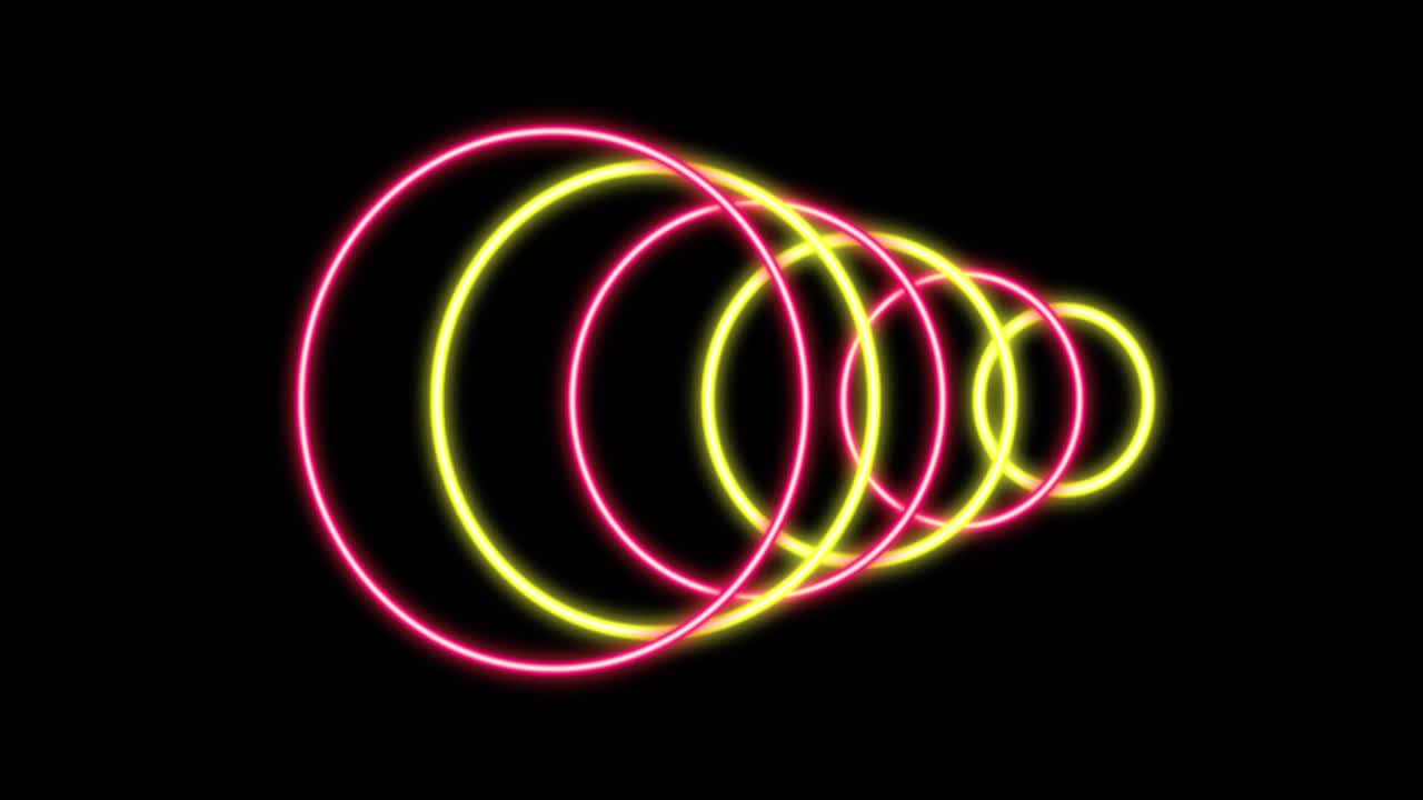 Animation of glowing pink and yellow circles over black background