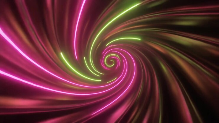 Abstract Neon Spiral Tunnel with Glowing Pink and Green Light Trails