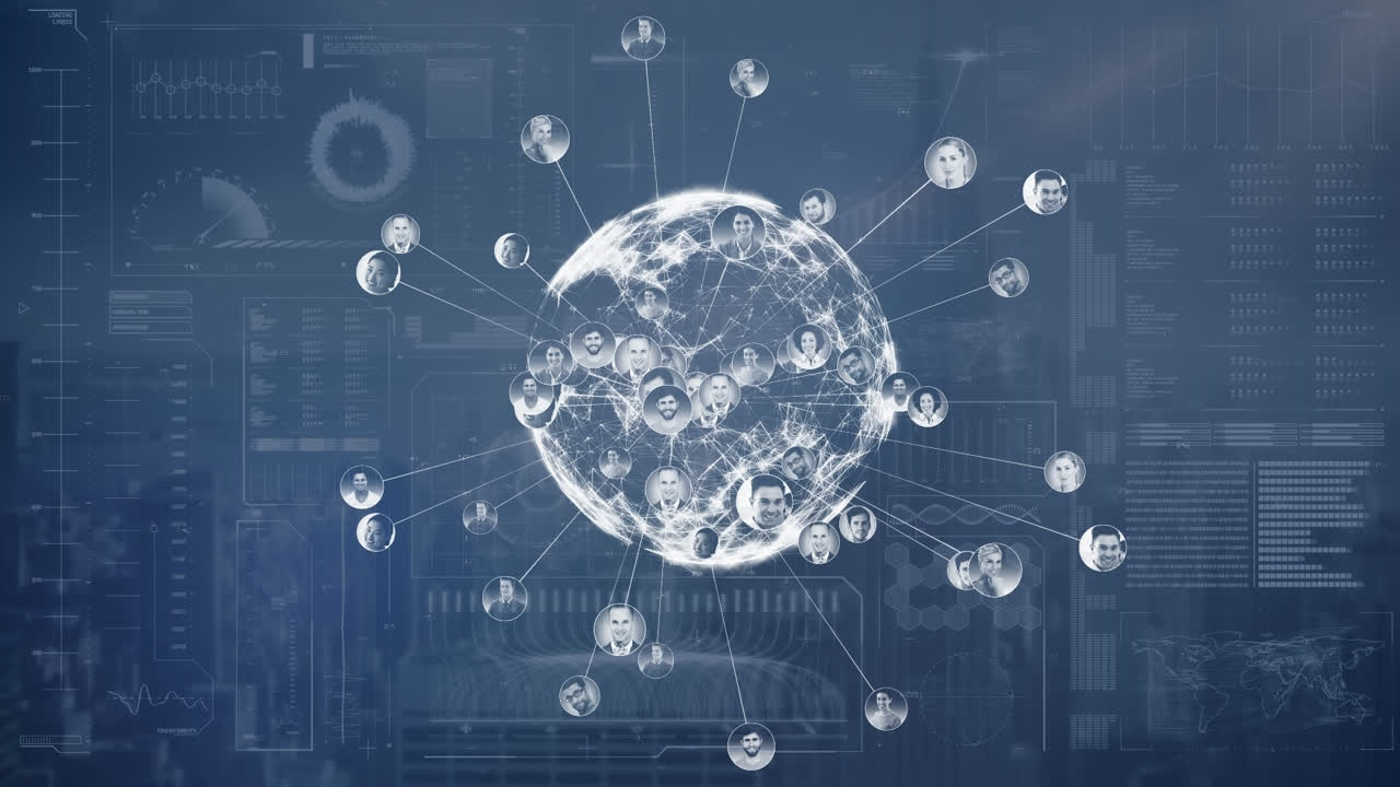 데이터 처리에 대한 아이콘과 함께 지구의 애니메이션