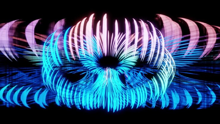 Light stripes moving fast over dark background