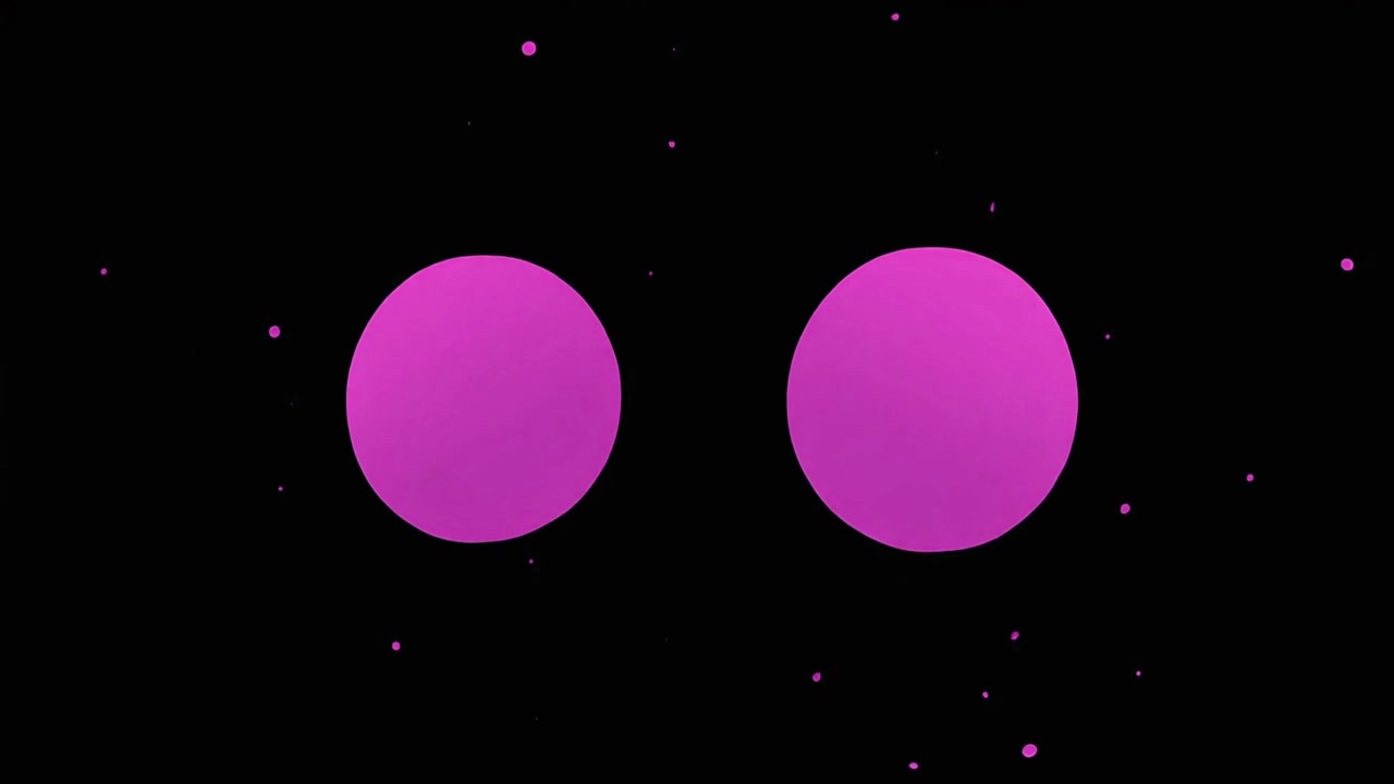 Schizzo astratto di liquido rosa che si trasforma in due cerchi su sfondo nero
