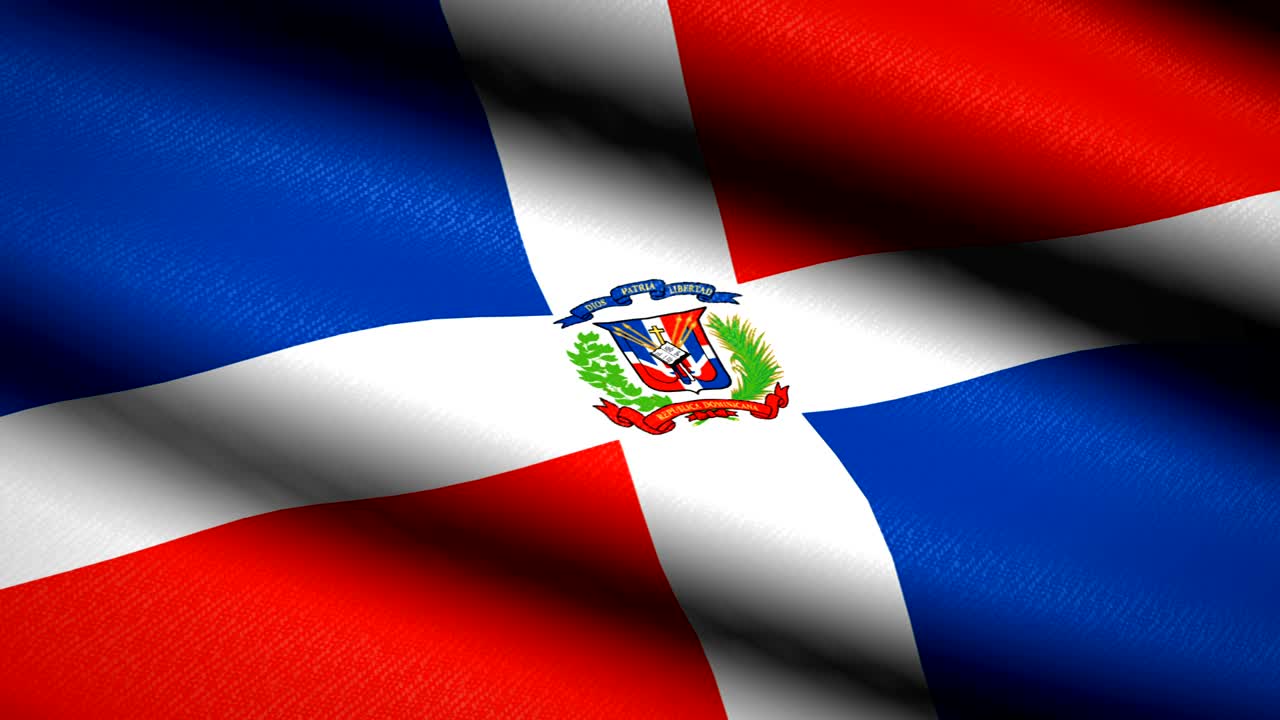 도미니카 공화국 발을 흔들고 있는 직물 텍스처 배경, 시엄리스 루프 애니메이션, 풀 스크린, 슬로 모션, 4k 비디오