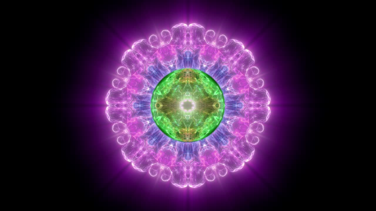 patrones de humo multicolores, ornamento simétrico fractal con movimiento de transmisión, patrones mágicos calmantes de la mente en fondo blanco, bucle de animación capaz