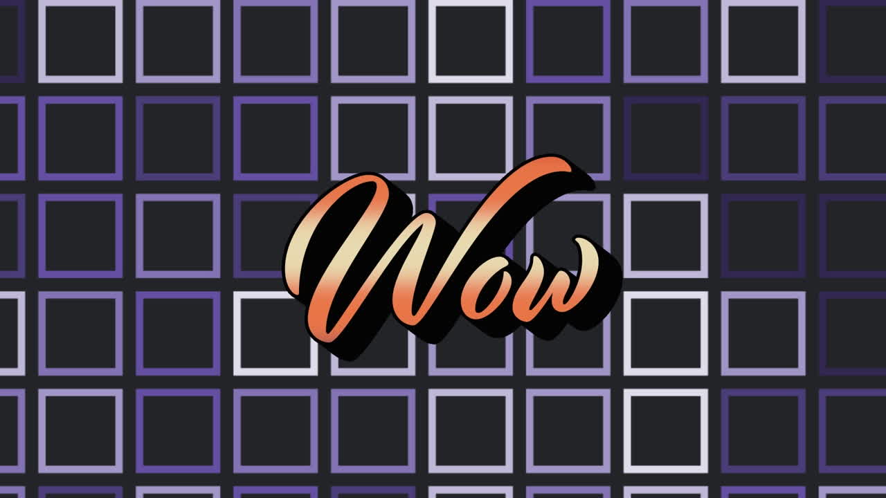 animación del texto wow sobre cuadrados sobre fondo negro