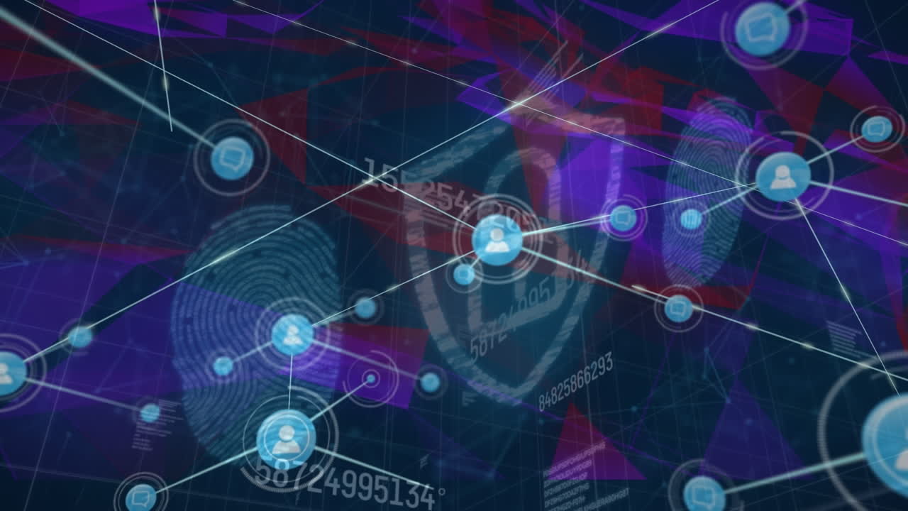 animación de la red de conexiones y procesamiento de datos sobre un fondo oscuro