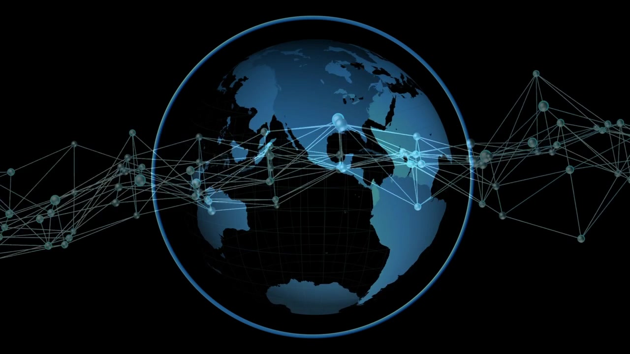 On load globe rotating clockwise while node band drifting and forming clusters showing connectivity