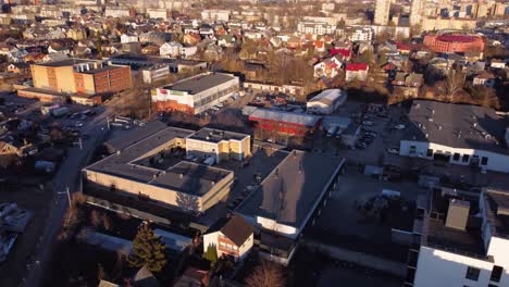 aerial orbiting shot of an industrial district in vilnius, lithuania