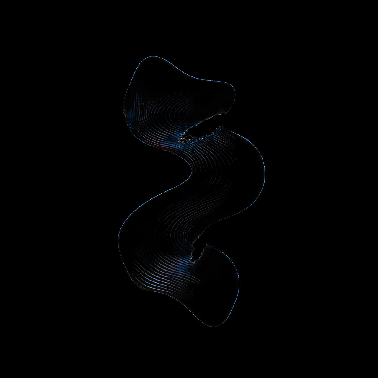 Abstract black wavy form animation isolated asset, transparent 4K video, alpha channel, ProRes 4444