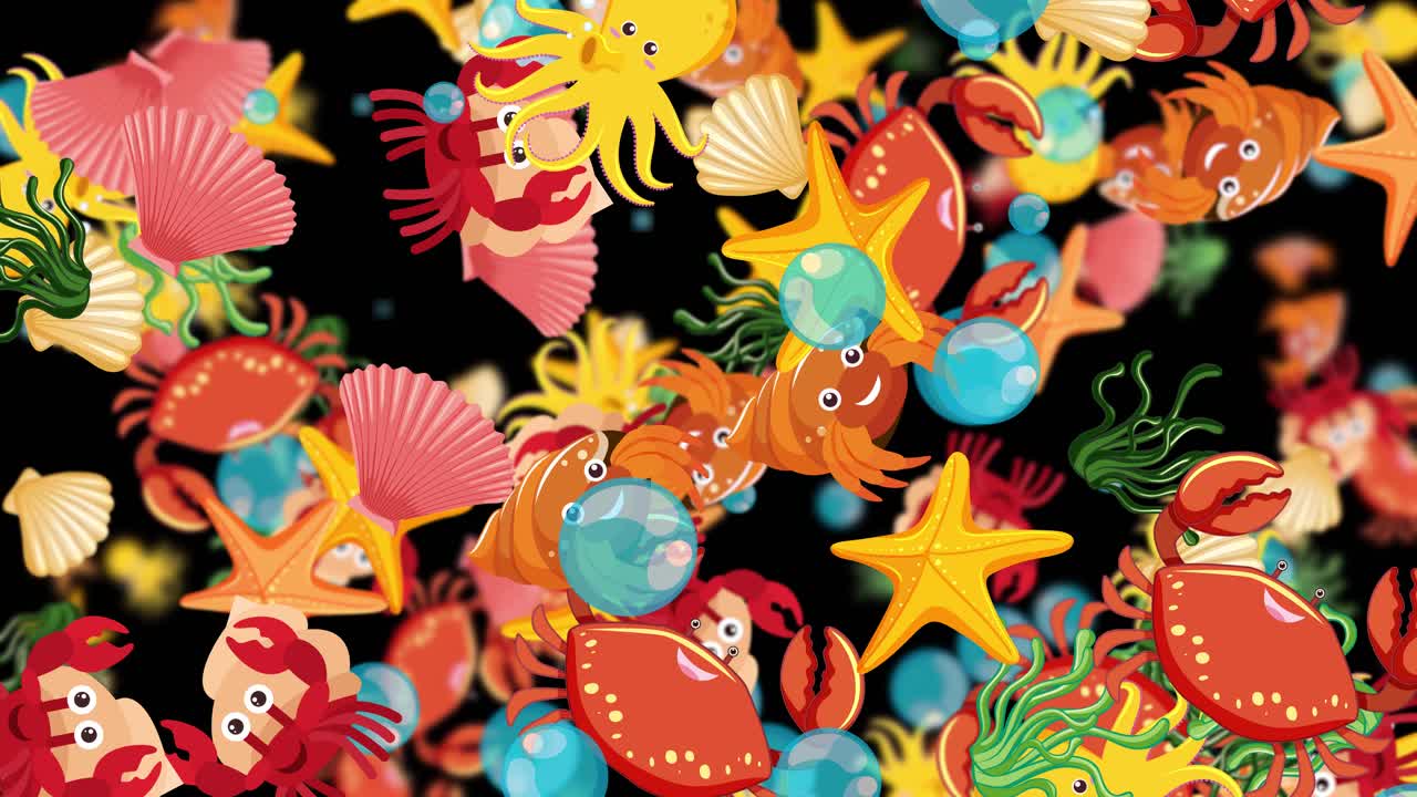 역동적인 움직임에 있는 활기찬 바다 생물들