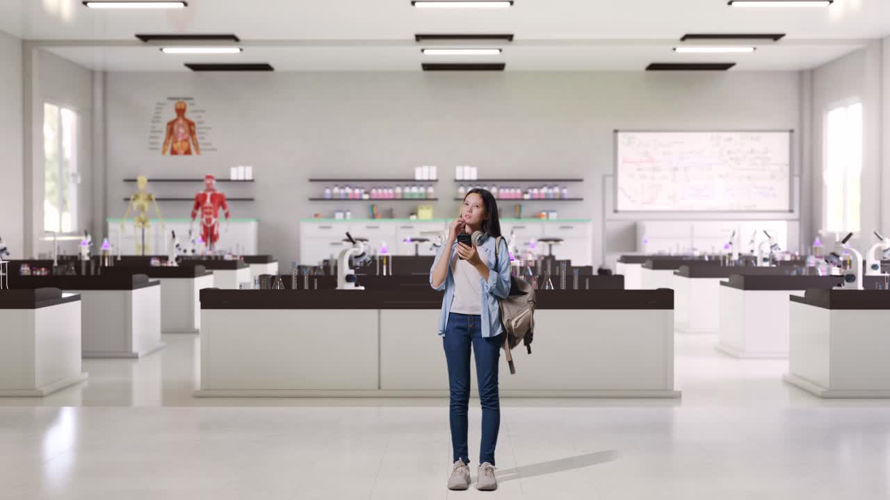 과학 수업에서 스마트폰을 사용하는 십대