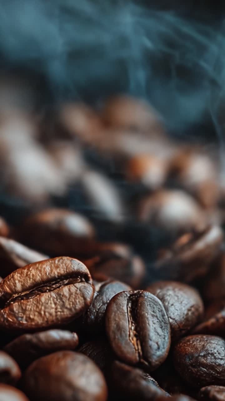Aromatiske kaffebønner i fokus: Oplev den rige tekstur og smagsdybde i livlige kaffebønner, perfekt fanget i denne dynamiske kaffescene.