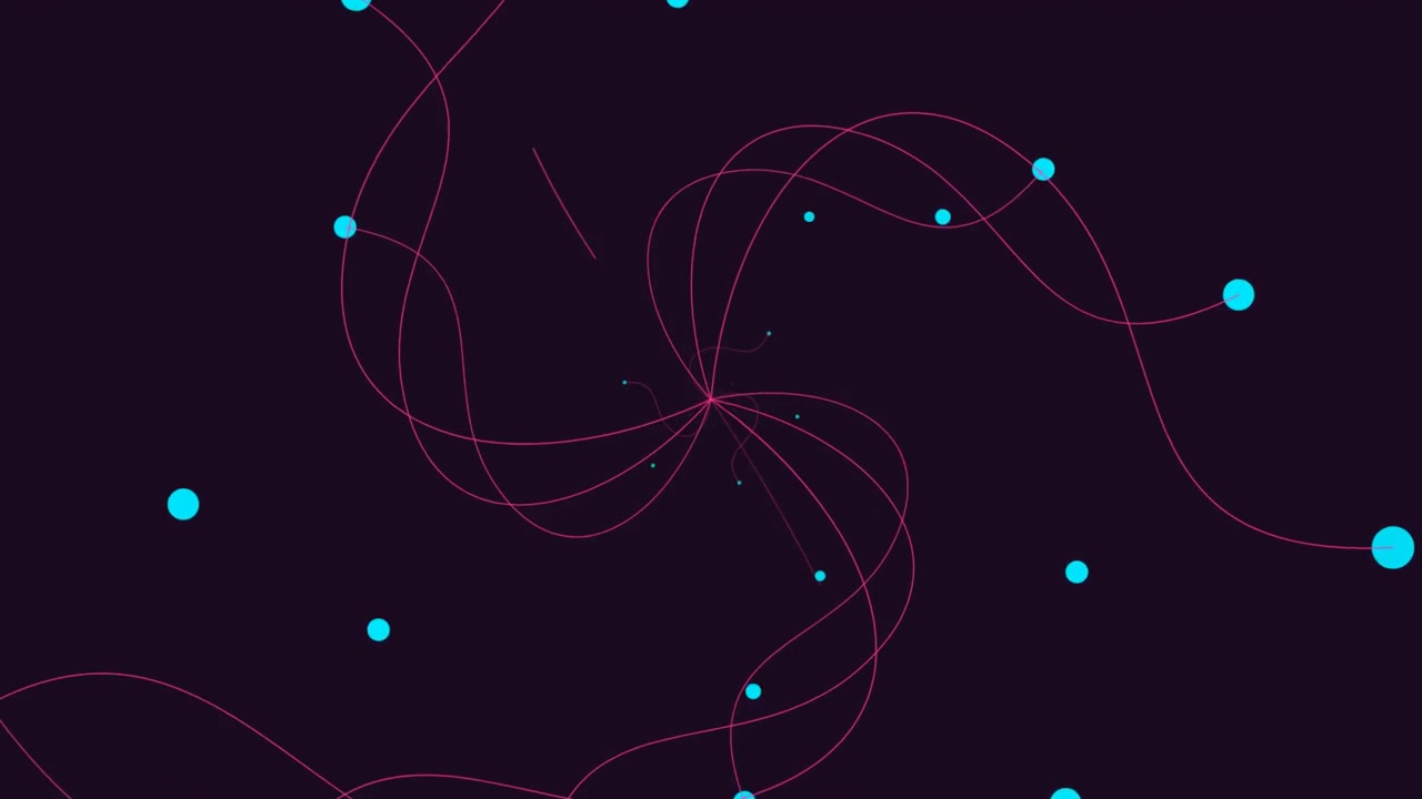 Abstracte Bewegende Graphic van Roterende Roze Lijnen en Blauwe Stippen