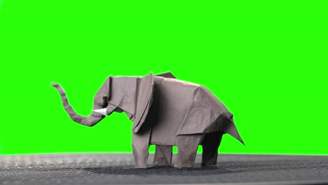 elephant origami miniature on green screen.