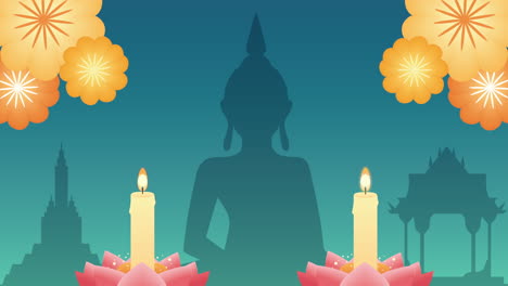 animación del festival loy krathong con velas en loto