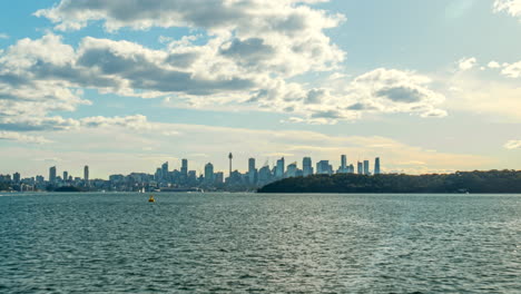 Hyperlapse-from-Manly-Ferry-POV,-moving-quickly-towards-Sydney,-Australia